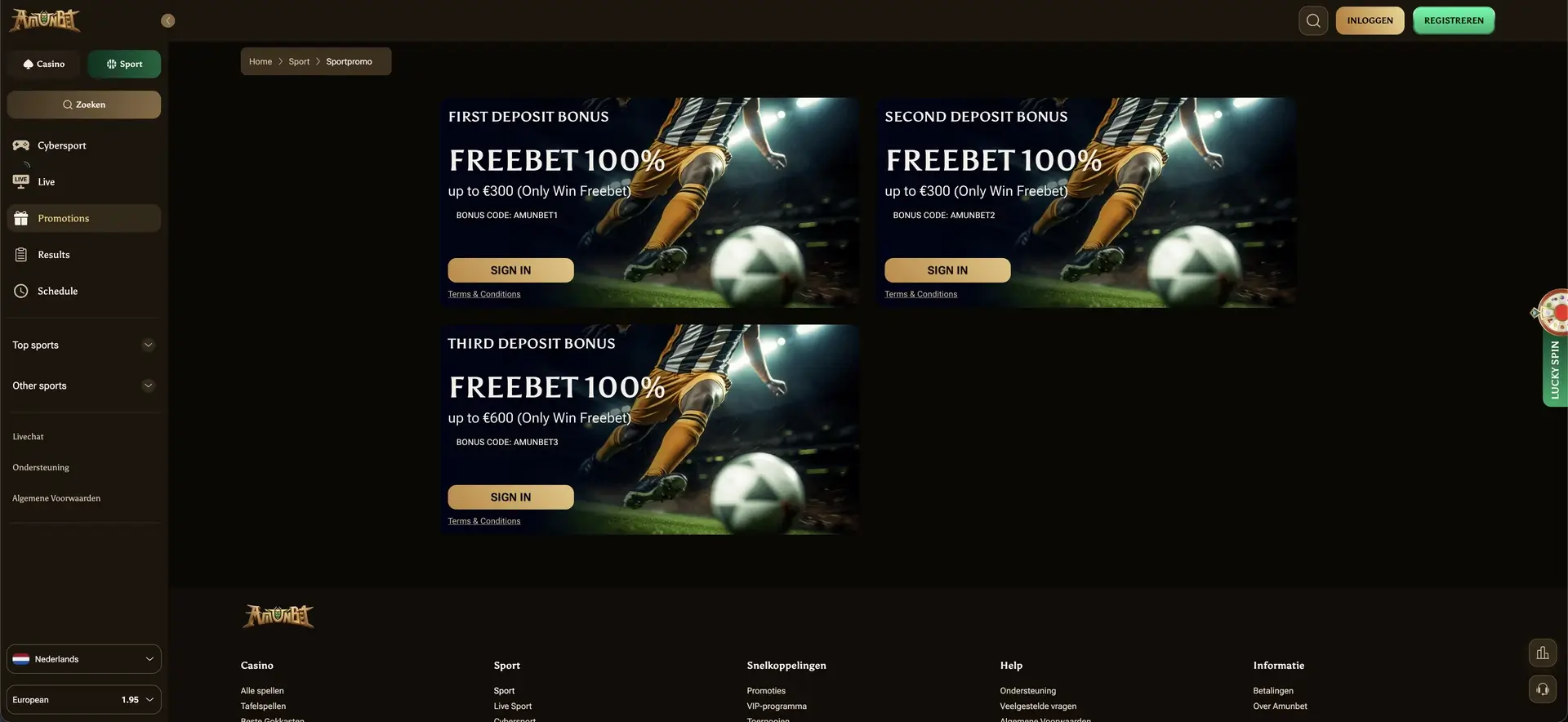 sports promotions bij Amunbet Casino