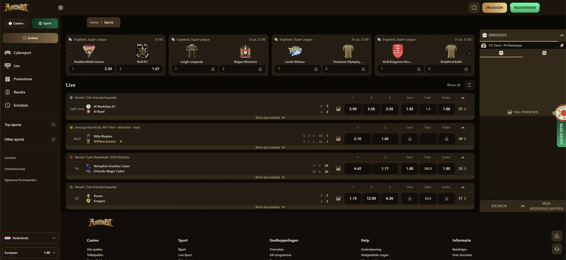 sportsbook bij Amunbet Casino