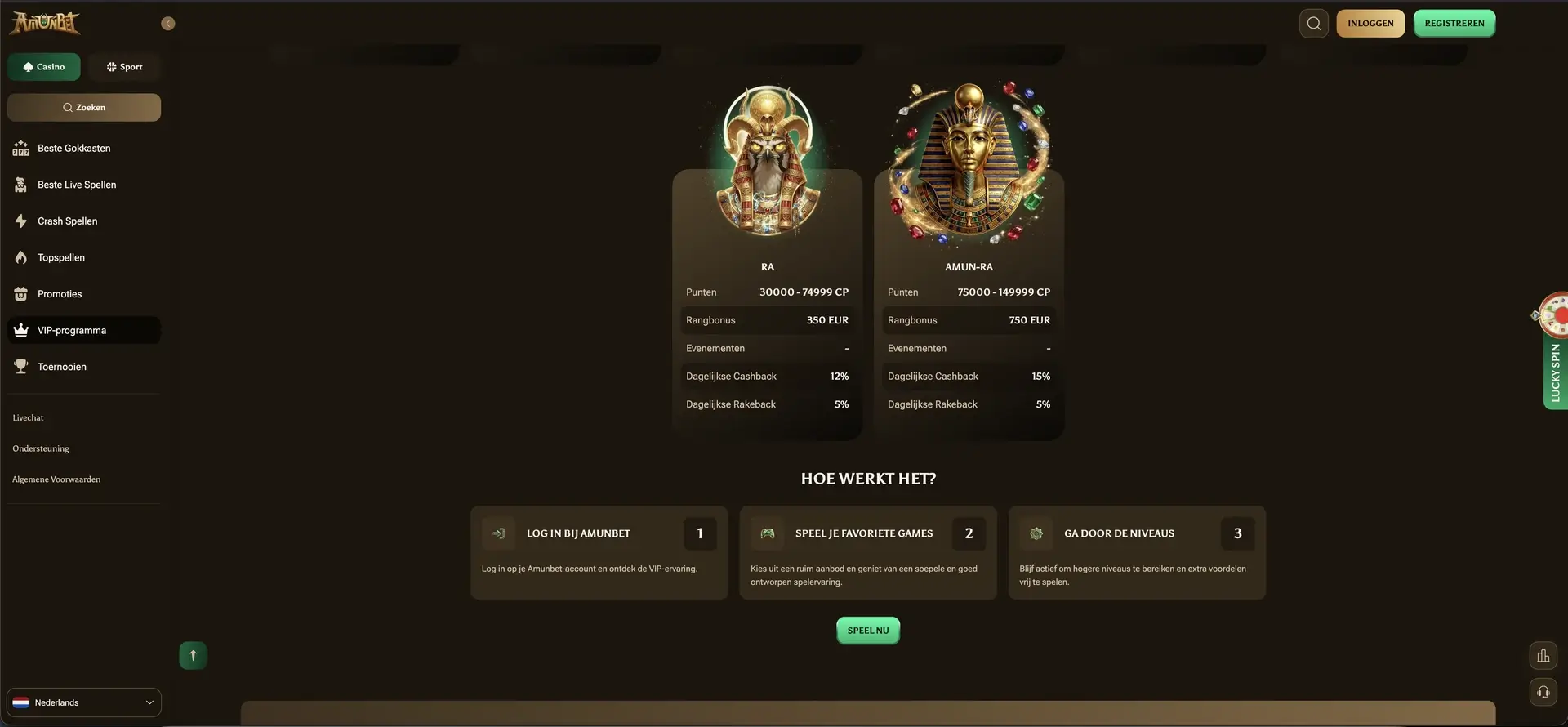 vip ranks bij Amunbet Casino
